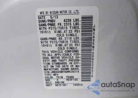 2013 Nissan Rogue S z USA, uszkodzony, nr VIN JN8AS5MT8DW535018